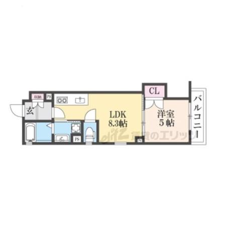 クリエオーレ牧野本町(1LDK/3階)の間取り写真
