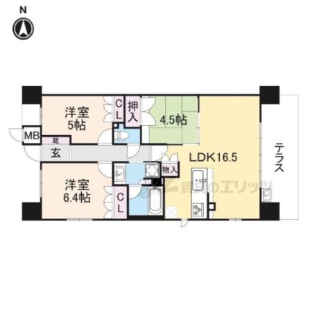 ジオ京都嵯峨嵐山(3LDK/1階)の間取り写真