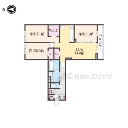 D-ROOM橿原市畝傍御陵前PJ B棟(3LDK/3階)の間取り写真