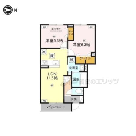 アムフル(2LDK/1階)の間取り写真