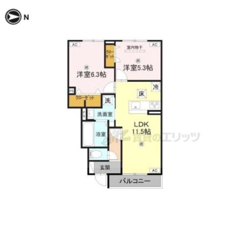 アムフル(2LDK/1階)の間取り写真