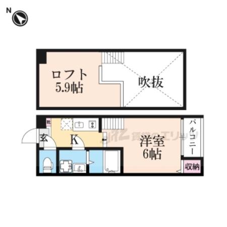 ハーモニーテラス淀新町(1K/2階)の間取り写真