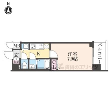 ファステート京都洛南エリーゼ(1K/2階)の間取り写真
