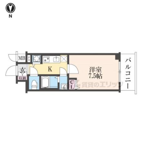 ファステート京都洛南エリーゼ(1K/4階)の間取り写真
