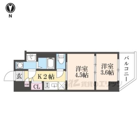 レシオス京都嵯峨野(1DK/3階)の間取り写真