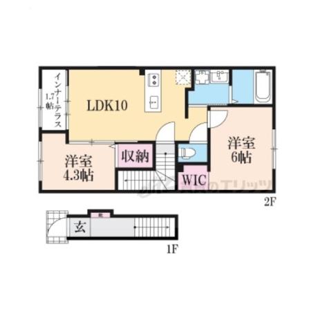 草津市川原2丁目アパート(2LDK/2階)の間取り写真