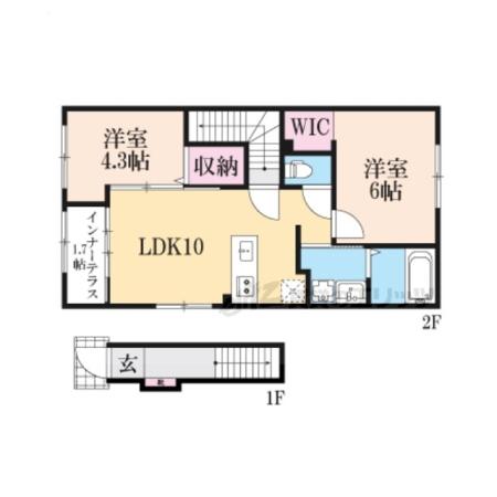 草津市川原2丁目アパート(2LDK/2階)の間取り写真