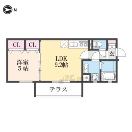クリエオーレ松丘町(1LDK/1階)の間取り写真