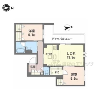 ジェイエイチエスプレミア学園前(2LDK/1階)の間取り写真