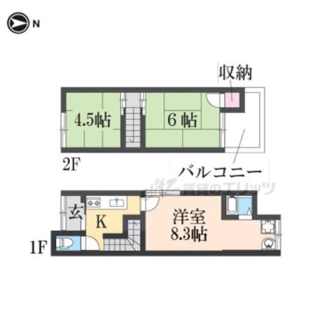 東海道本線 向日町駅 徒歩5分 2階建 築52年(3K)の間取り写真