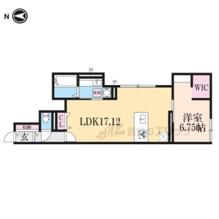 ベルリード聚楽廻(1LDK/1階)の間取り写真