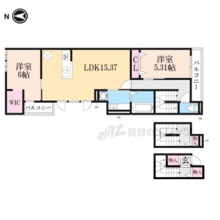 ベルリード聚楽廻(2LDK/3階)の間取り写真