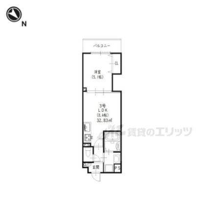 クリエオーレ星田(1LDK/1階)の間取り写真