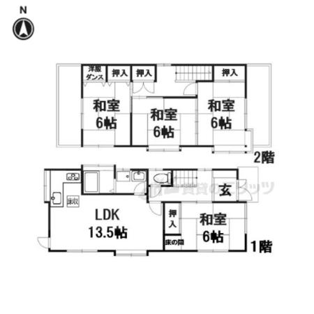 近鉄橿原線 石見駅 徒歩6分 2階建 築33年(4LDK)の間取り写真