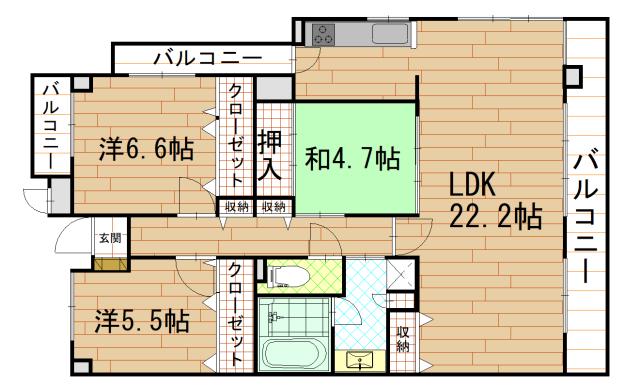 サーパス明和(3LDK/4階)の間取り写真