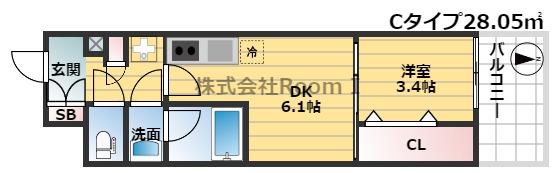 ドゥーエ天満橋(1DK/7階)の間取り写真