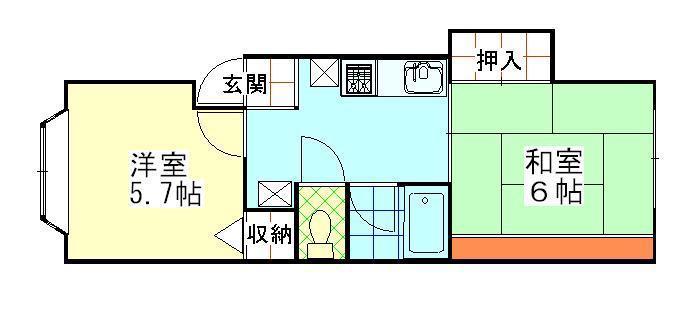 アーバンハイツ港南E(2K/2階)の間取り写真