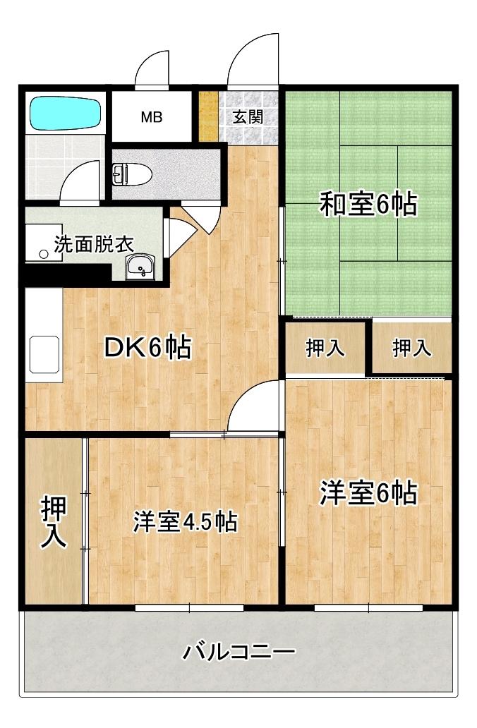 サンライズ青山(3DK/5階)の間取り写真
