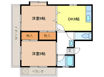 ODKハイツB棟(2DK/2階)の間取り写真
