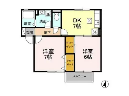 ロイヤルガーデンコートA棟(2DK/1階)の間取り写真