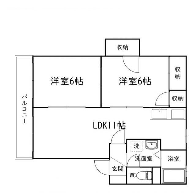 エクセル大東B(2LDK/1階)の間取り写真