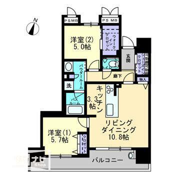 アルファゲートタワー福山駅前(2LDK/5階)の間取り写真
