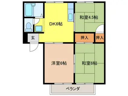 セラミックハウスBEE(3DK/2階)の間取り写真