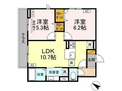 D-ROOM新宿I-A(2LDK/1階)の間取り写真
