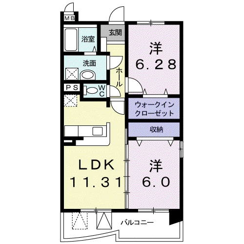 アビタシオン グラース DK(2LDK/2階)の間取り写真