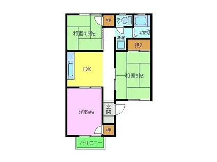 グリーンヒルA棟(3DK/2階)の間取り写真