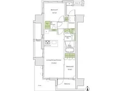 ザ・パークハビオ都島フロント(2LDK/9階)の間取り写真