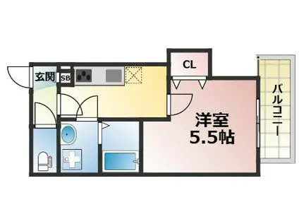 クレアール八戸ノ里(1K/2階)の間取り写真