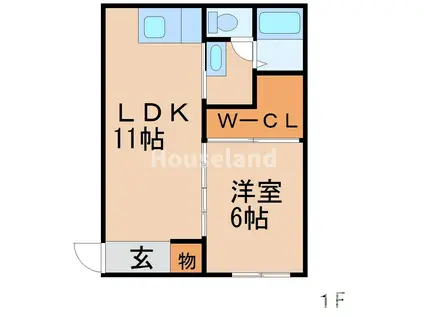 TJ鳴神2 A棟(1LDK/2階)の間取り写真