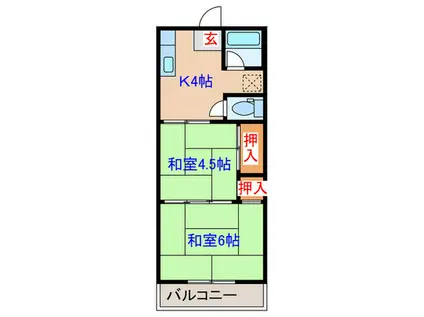 山月荘(2K/2階)の間取り写真