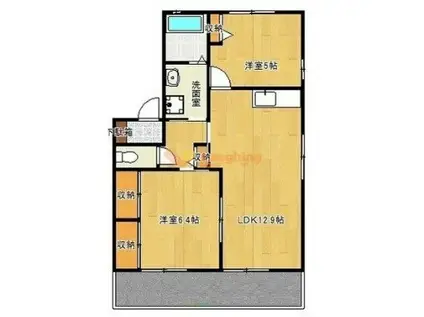 フォンテーヌ宮ノ陣II B棟(2LDK/2階)の間取り写真