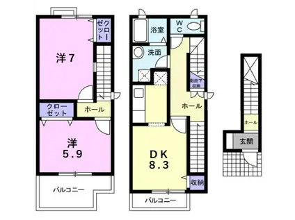 ティンカーベル(2DK/2階)の間取り写真