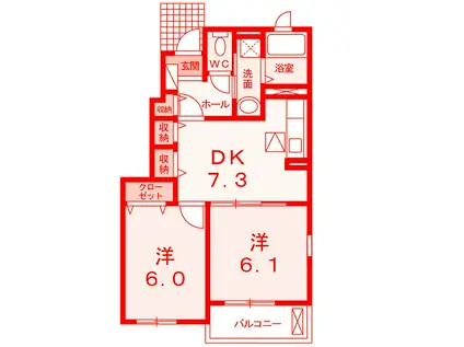 アランパル ミッテ(2DK/1階)の間取り写真