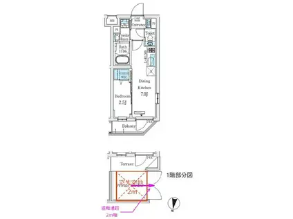 プライムブリス中野富士見町II(1DK/1階)の間取り写真