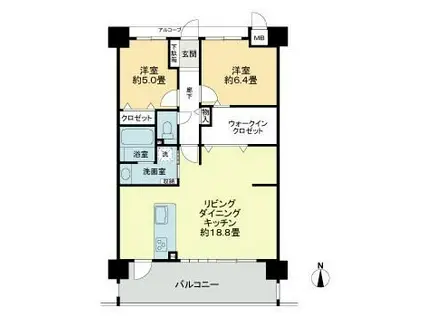 アルファステイツ北久保(2LDK/9階)の間取り写真