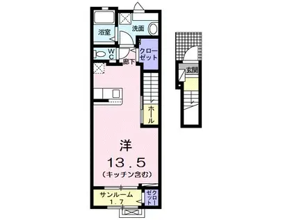 ヴィラージュ・ツボノIII(ワンルーム/2階)の間取り写真