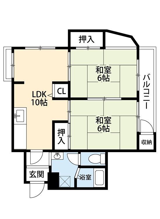 シャルル香里園(2LDK/2階)の間取り写真