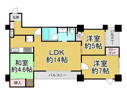 パレ伊丹北2(3LDK/4階)の間取り写真
