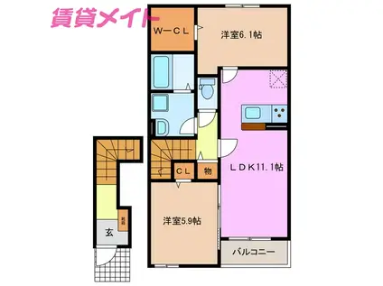 ミ カーサ(2LDK/2階)の間取り写真