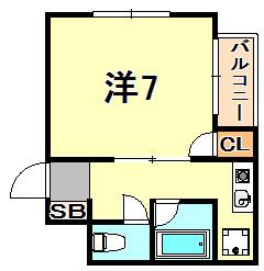 ハッピー須磨ハイツ(1K/3階)の間取り写真