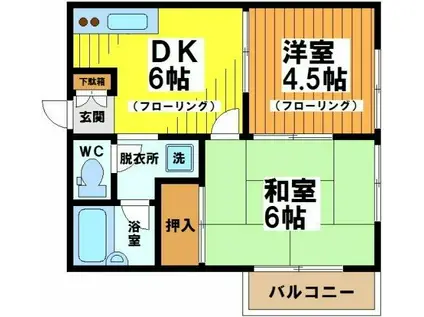 フラット羽根木(2DK/2階)の間取り写真
