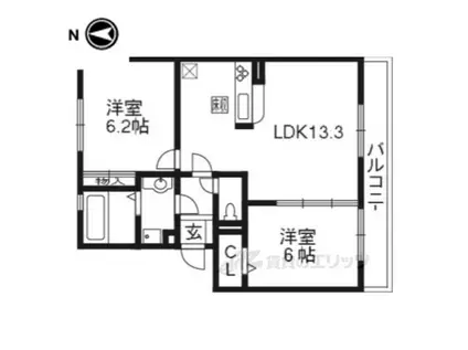 フェリーク長岡京(2LDK/3階)の間取り写真