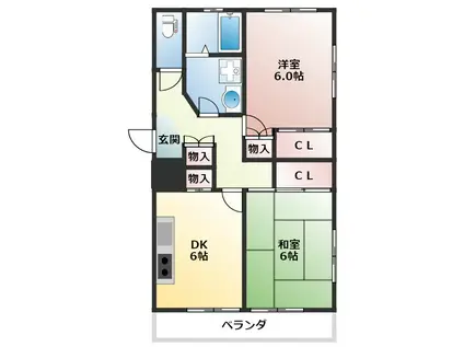 三和ハイム(2DK/1階)の間取り写真