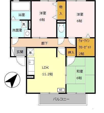 グレイスコートD棟(3LDK/2階)の間取り写真