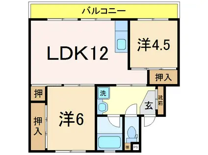 スカイクレストI(2LDK/4階)の間取り写真