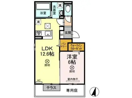 ティーグル(1LDK/1階)の間取り写真